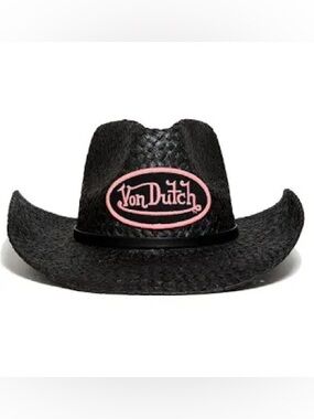 Von Dutch Black Cowboy Hat with Pink Logo Patch